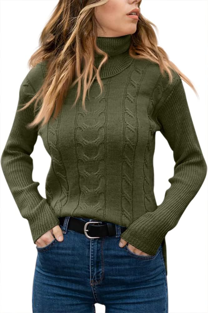 Women's Cable-Knit Turtleneck Jumper Long Sleeve