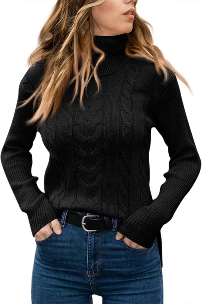 Women's Cable-Knit Turtleneck Jumper Long Sleeve