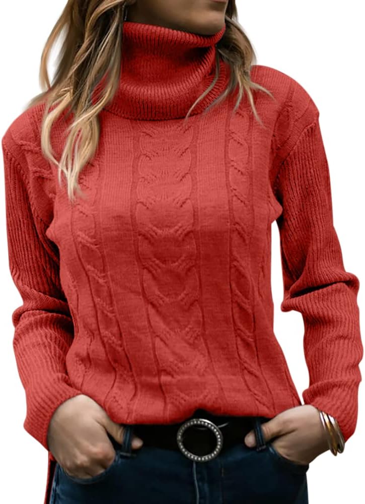 Women's Cable-Knit Turtleneck Jumper Long Sleeve