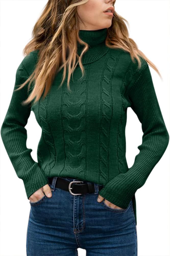 Women's Cable-Knit Turtleneck Jumper Long Sleeve