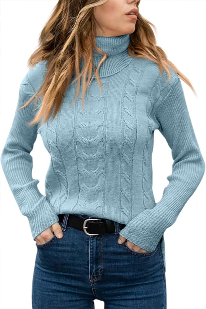 Women's Cable-Knit Turtleneck Jumper Long Sleeve
