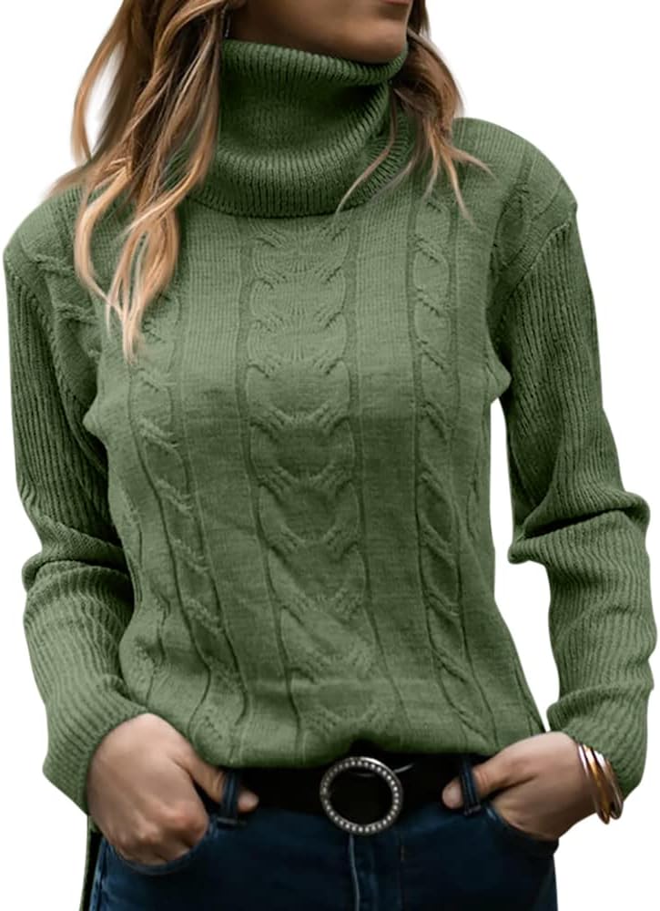 Women's Cable-Knit Turtleneck Jumper Long Sleeve