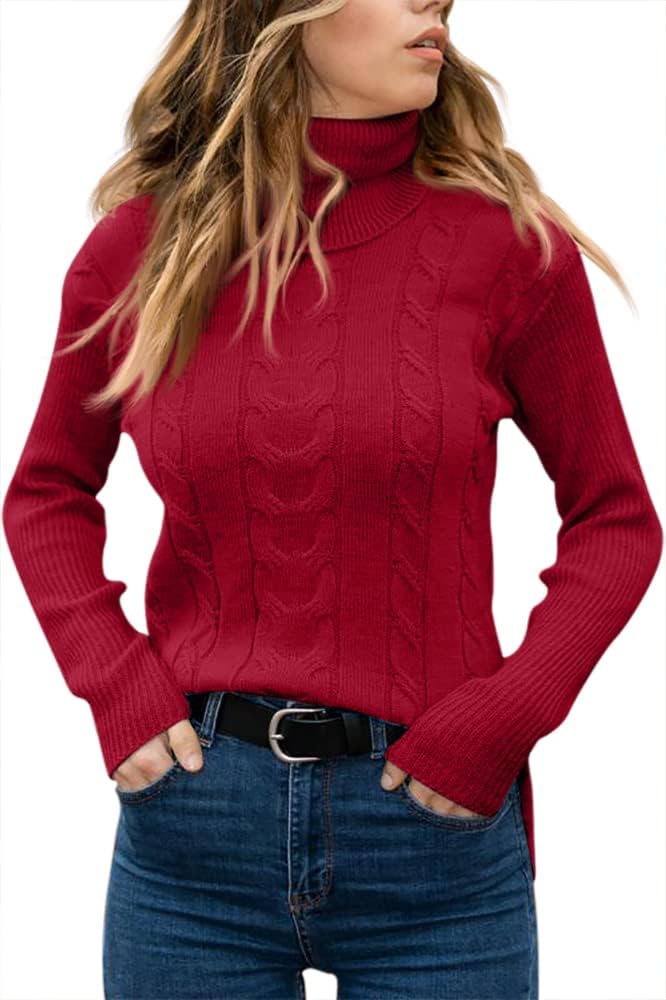 Women's Cable-Knit Turtleneck Jumper Long Sleeve