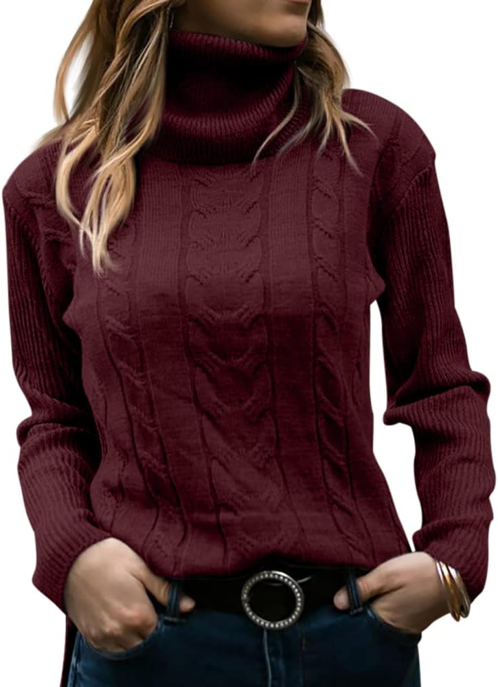 Women's Cable-Knit Turtleneck Jumper Long Sleeve