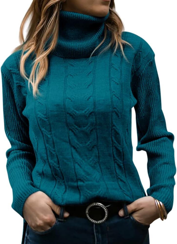 Women's Cable-Knit Turtleneck Jumper Long Sleeve