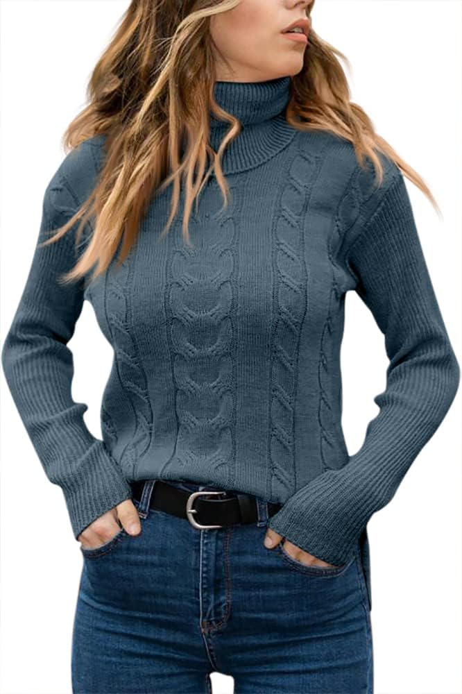 Women's Cable-Knit Turtleneck Jumper Long Sleeve