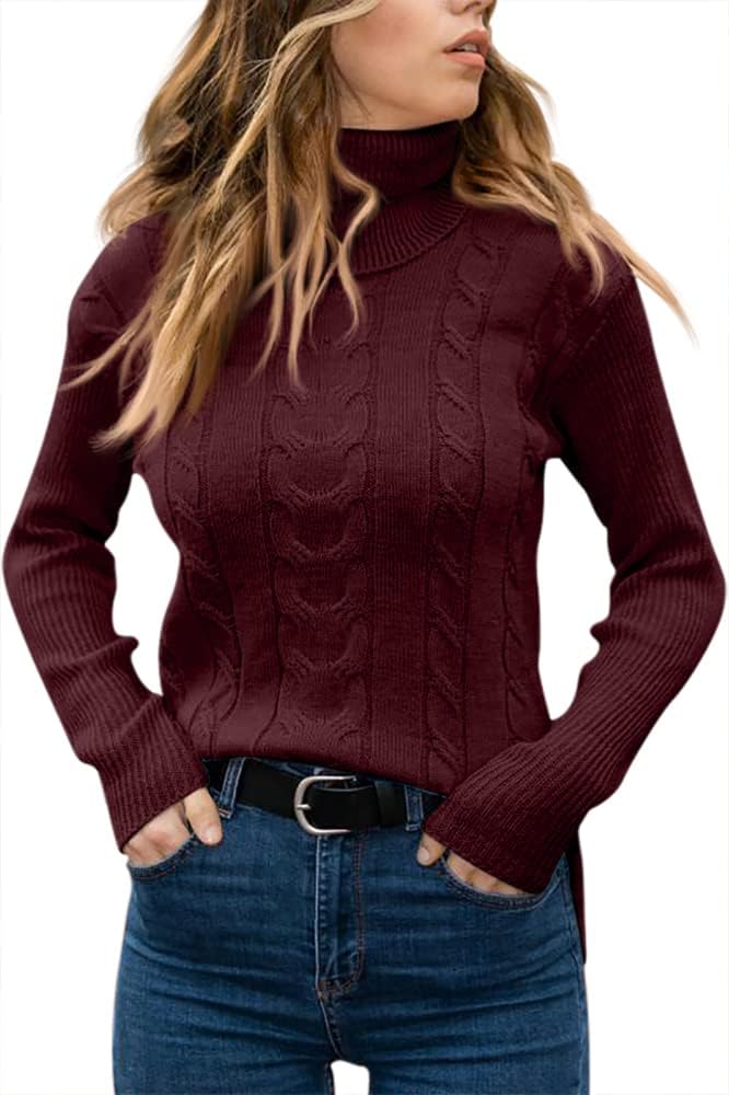 Women's Cable-Knit Turtleneck Jumper Long Sleeve