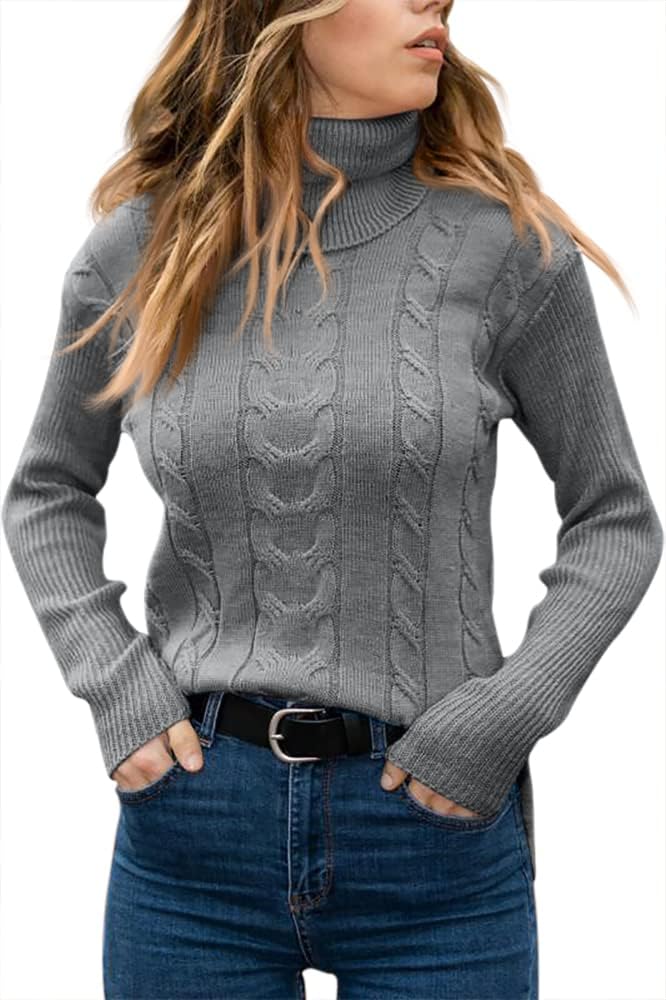 Women's Cable-Knit Turtleneck Jumper Long Sleeve