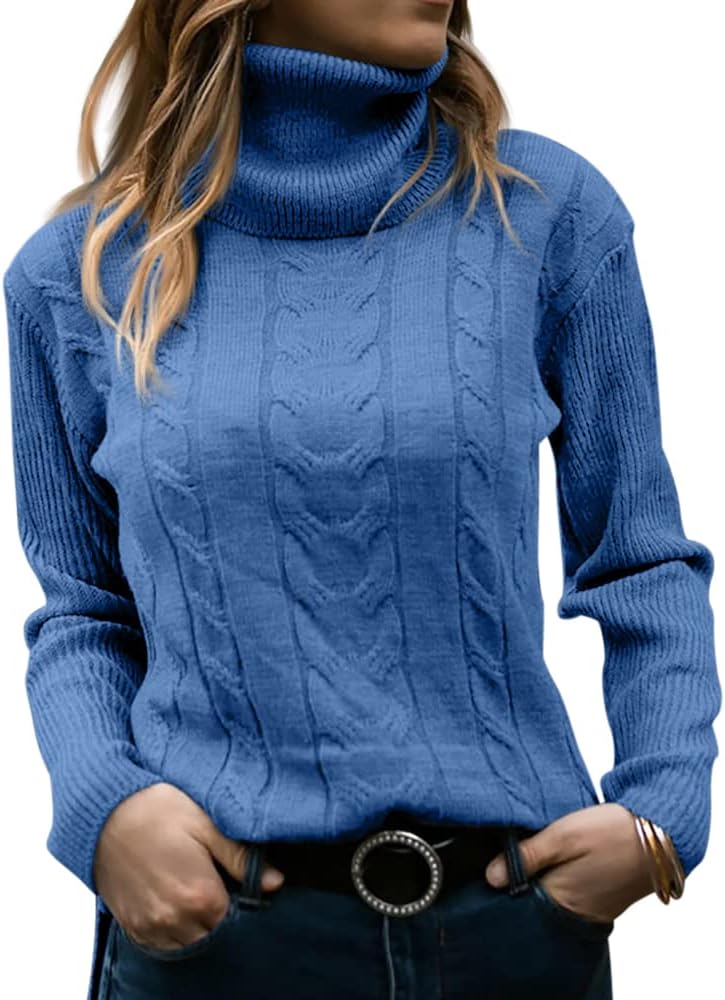 Women's Cable-Knit Turtleneck Jumper Long Sleeve