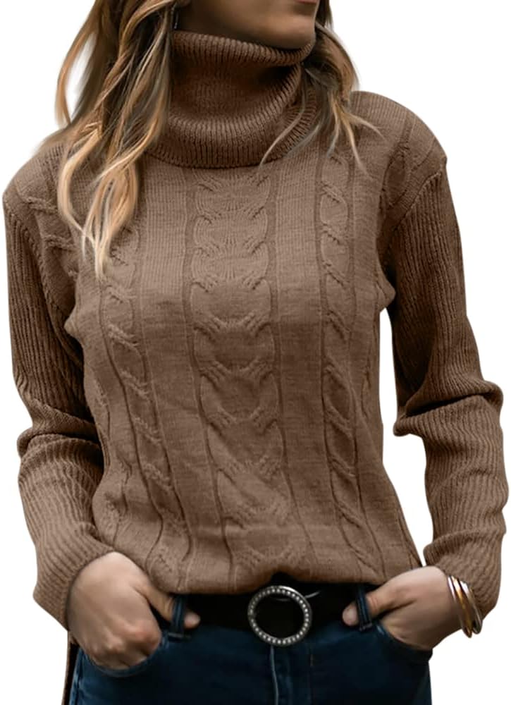 Women's Cable-Knit Turtleneck Jumper Long Sleeve
