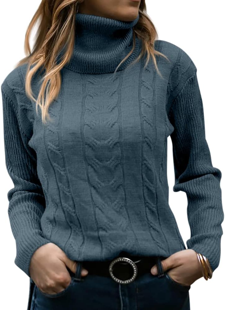 Women's Cable-Knit Turtleneck Jumper Long Sleeve