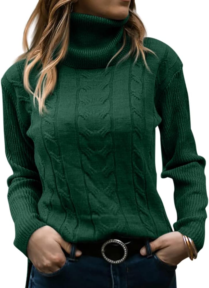 Women's Cable-Knit Turtleneck Jumper Long Sleeve