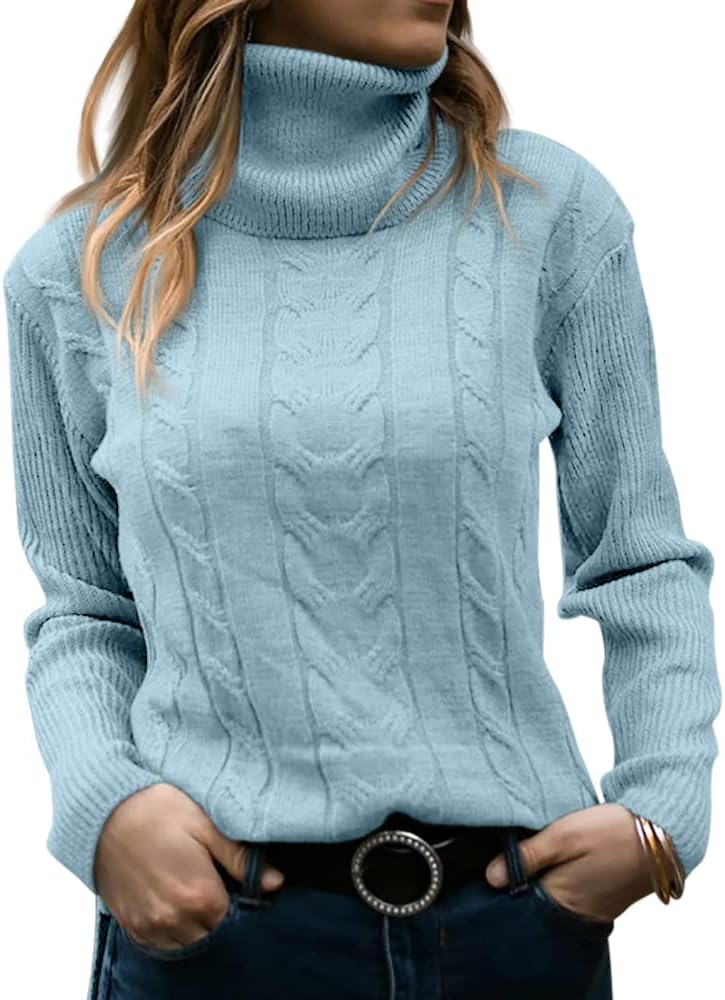 Women's Cable-Knit Turtleneck Jumper Long Sleeve