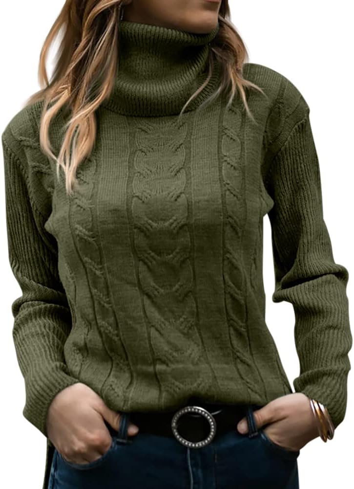 Women's Cable-Knit Turtleneck Jumper Long Sleeve