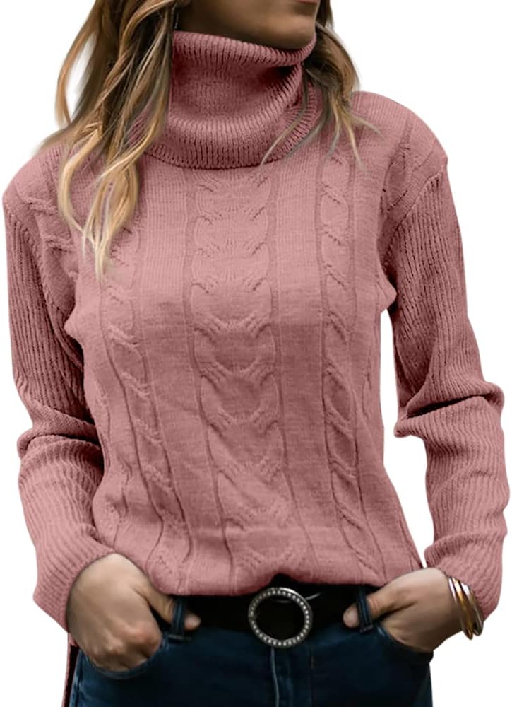 Women's Cable-Knit Turtleneck Jumper Long Sleeve